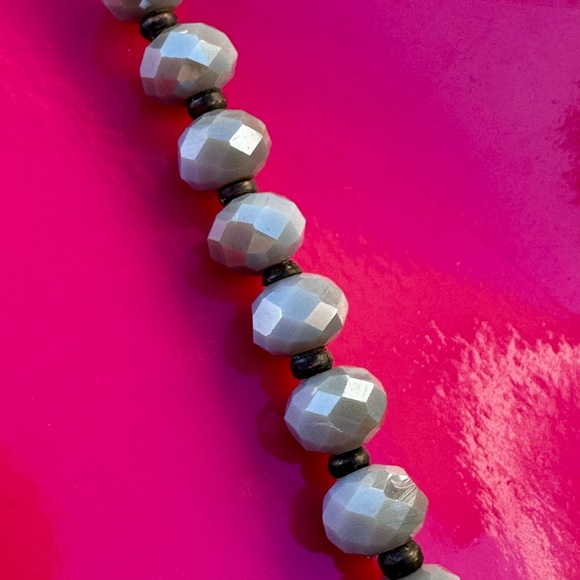 Faceted Gray Czech Glass Bead Necklace w Pearlized Finish & Brass Spacers - Picture 3 of 7